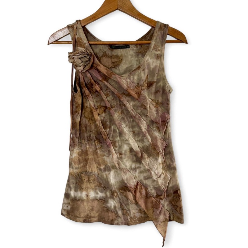 Inspired Tank Top XS Artsy Ethereal Fairy Rosette Asymmetrical Brown Watercolor